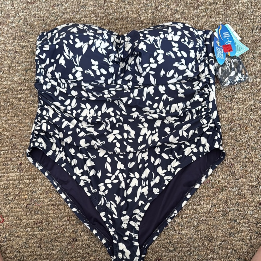 Chic Navy and White Floral One Piece Swimsuit